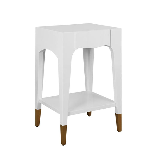 Worlds Away - Tapered Leg One Drawer Side Table With Antique Brass Foot Caps In White Lacquer - Snow White - PATTI WH view 1