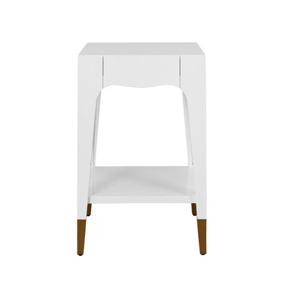 Worlds Away - Tapered Leg One Drawer Side Table With Antique Brass Foot Caps In White Lacquer - Snow White - PATTI WH view 2