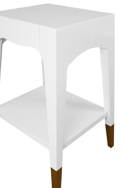 Worlds Away - Tapered Leg One Drawer Side Table With Antique Brass Foot Caps In White Lacquer - Snow White - PATTI WH view 6