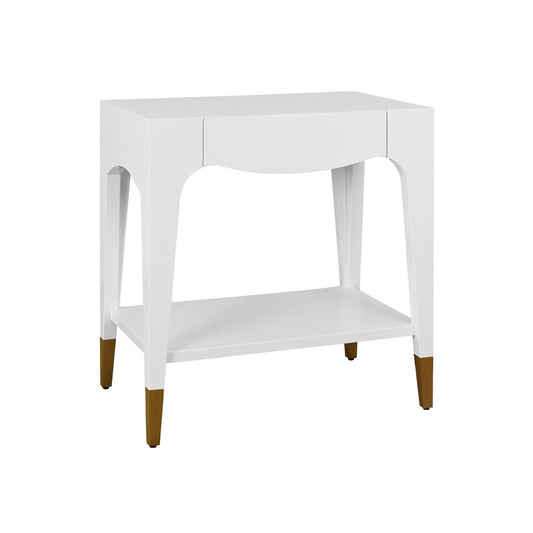 Worlds Away - Tapered Leg One Drawer Side Table With Antique Brass Foot Caps In White Lacquer - Snow White - RONNY WH view 1