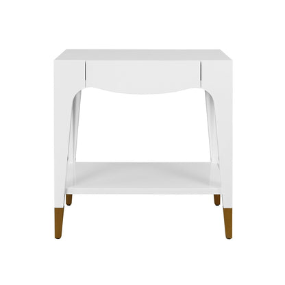 Worlds Away - Tapered Leg One Drawer Side Table With Antique Brass Foot Caps In White Lacquer - Snow White - RONNY WH view 2