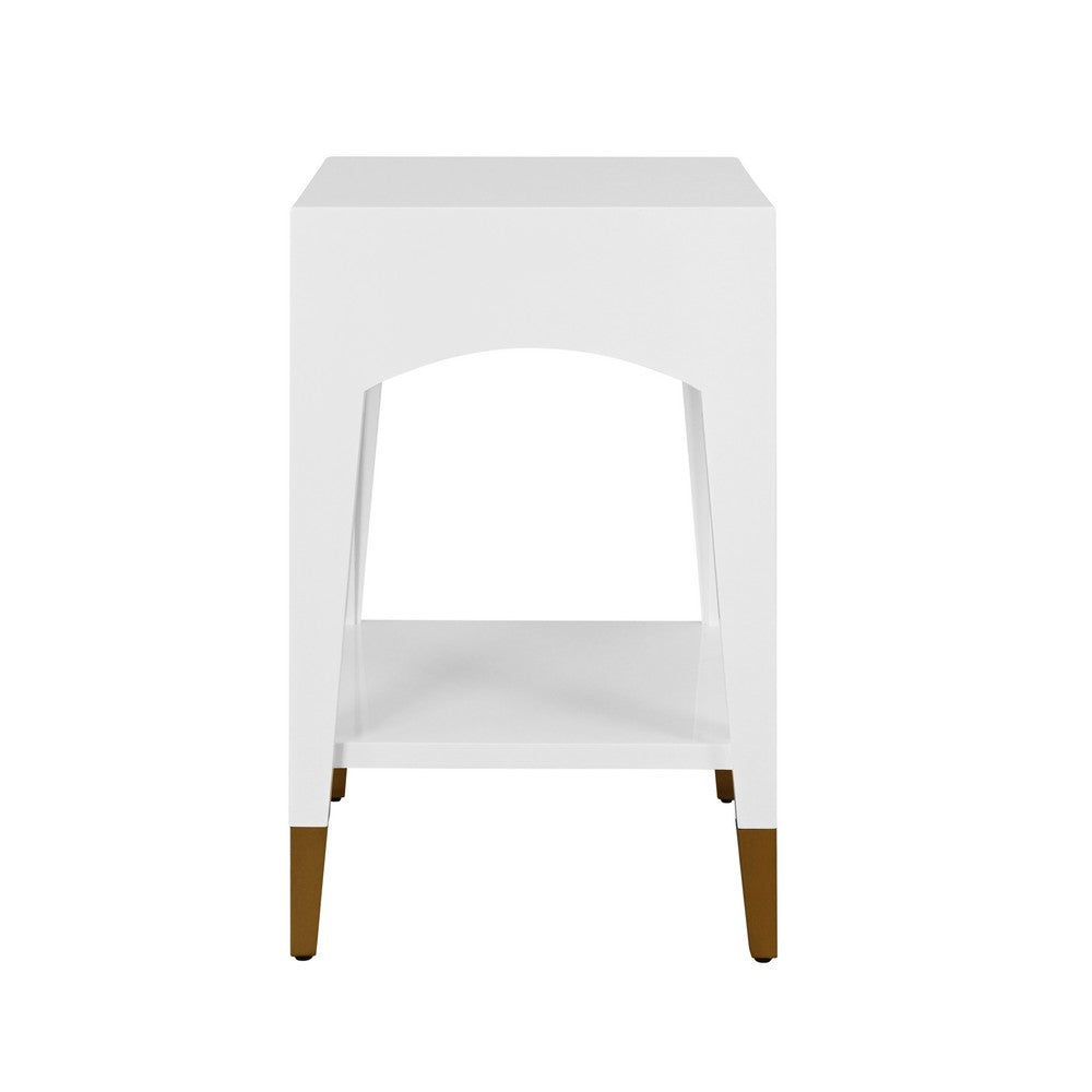 Worlds Away - Tapered Leg One Drawer Side Table With Antique Brass Foot Caps In White Lacquer - Snow White - RONNY WH view 4