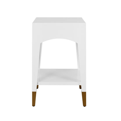 Worlds Away - Tapered Leg One Drawer Side Table With Antique Brass Foot Caps In White Lacquer - Snow White - RONNY WH view 4