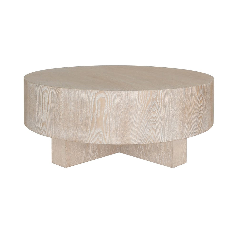 Worlds Away - Thick Top Coffee Table With Cross Base In Cerused Oak - OSLO CO view 1