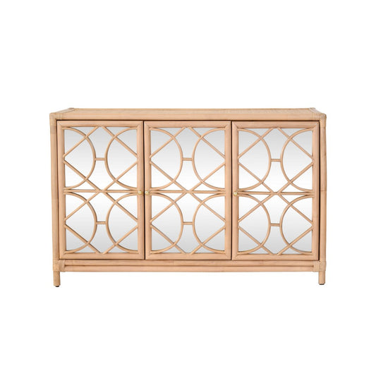 Worlds Away - Three Door Decorative Mirror Front Buffet In Natural Rattan - ARIA NAT view 2