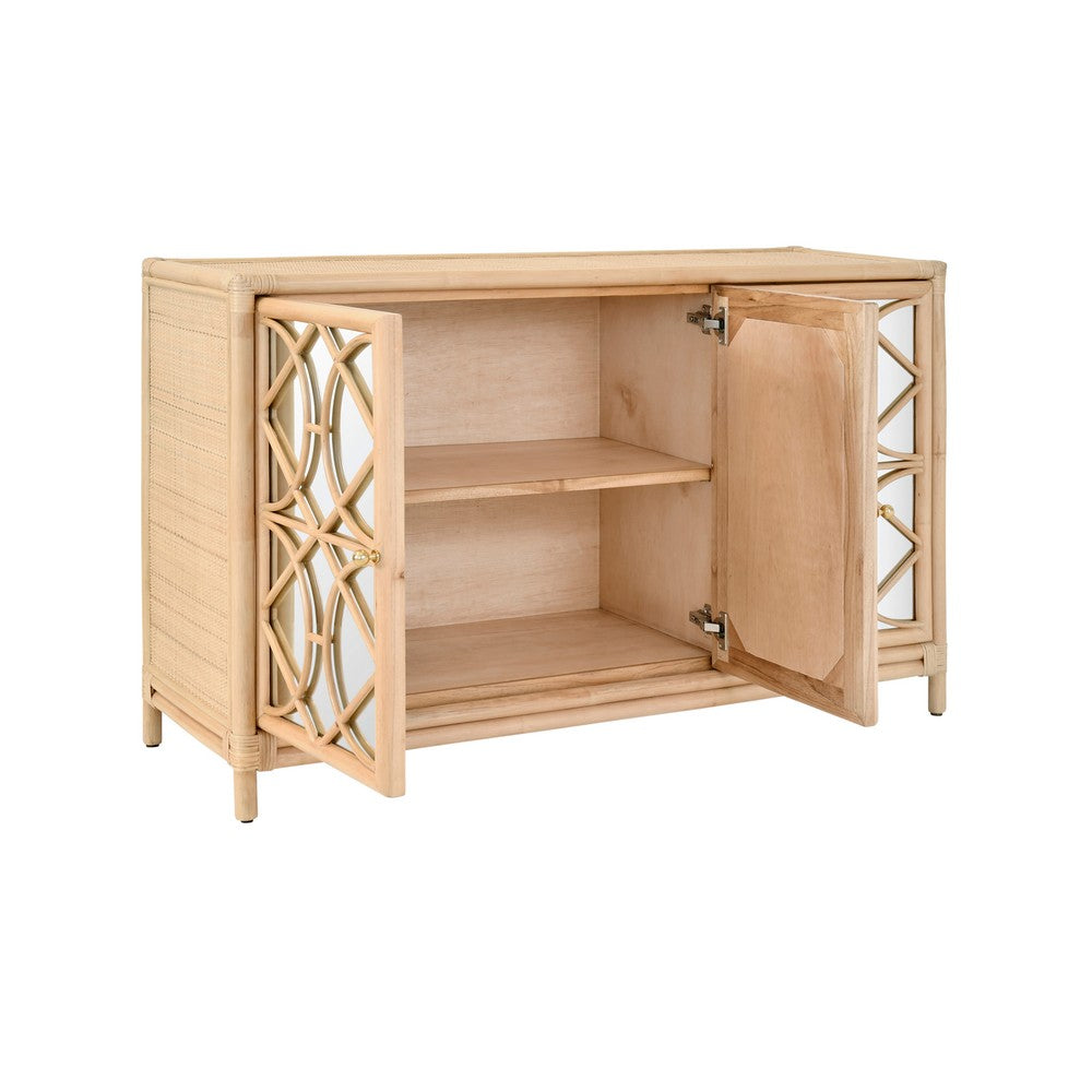 Worlds Away - Three Door Decorative Mirror Front Buffet In Natural Rattan - ARIA NAT view 3