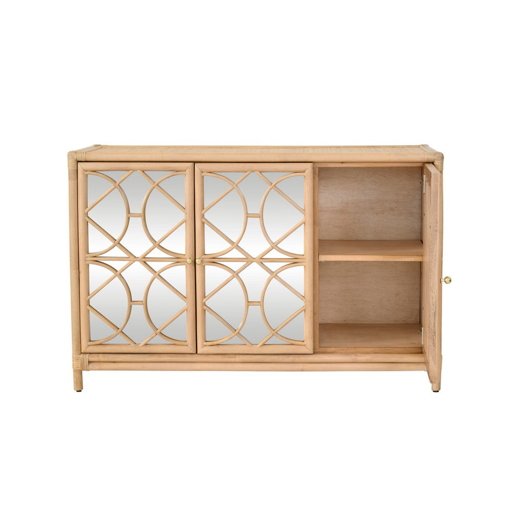 Worlds Away - Three Door Decorative Mirror Front Buffet In Natural Rattan - ARIA NAT view 6