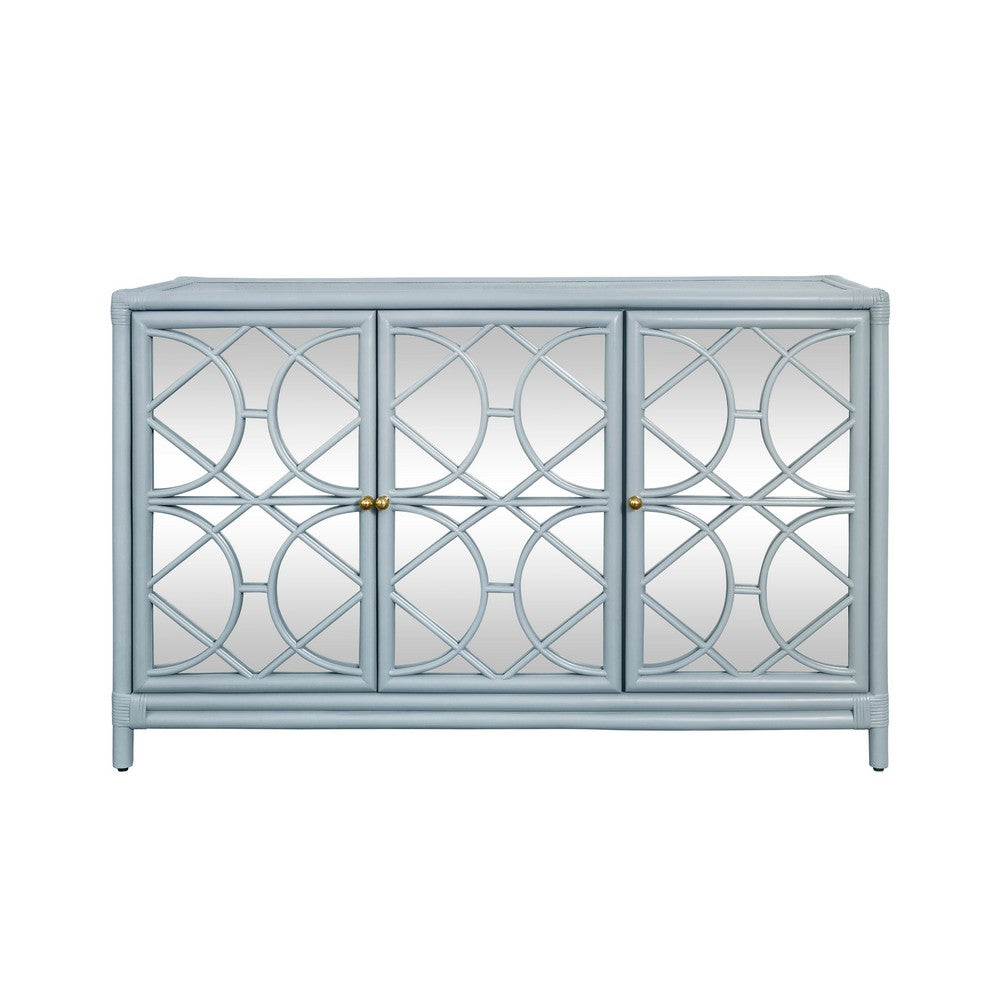 Worlds Away - Three Door Decorative Mirror Front Buffet In Rattan Painted Light Blue - ARIA LB view 2