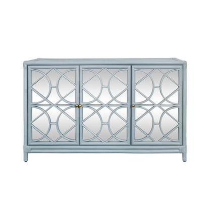 Worlds Away - Three Door Decorative Mirror Front Buffet In Rattan Painted Light Blue - ARIA LB view 2