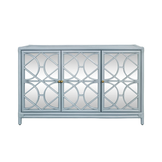 Worlds Away - Three Door Decorative Mirror Front Buffet In Rattan Painted Light Blue - ARIA LB view 2