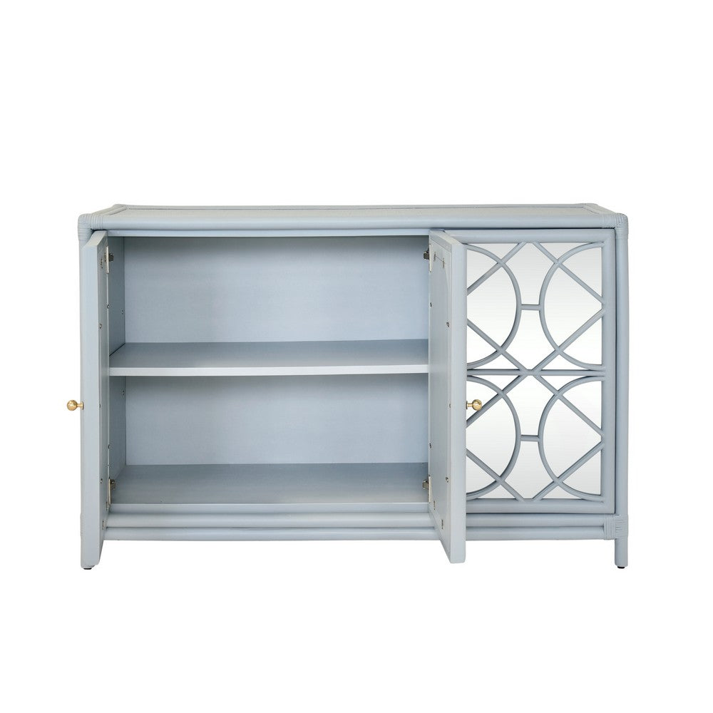 Worlds Away - Three Door Decorative Mirror Front Buffet In Rattan Painted Light Blue - ARIA LB view 3