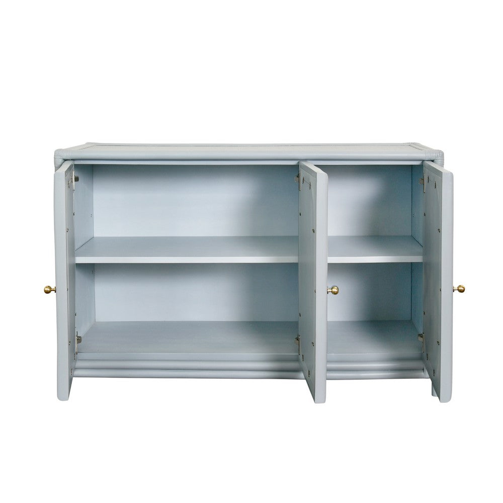 Worlds Away - Three Door Decorative Mirror Front Buffet In Rattan Painted Light Blue - ARIA LB view 4