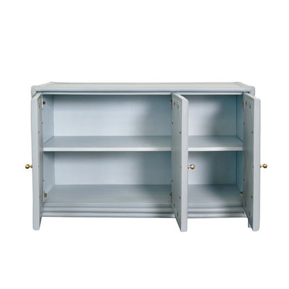 Worlds Away - Three Door Decorative Mirror Front Buffet In Rattan Painted Light Blue - ARIA LB view 4