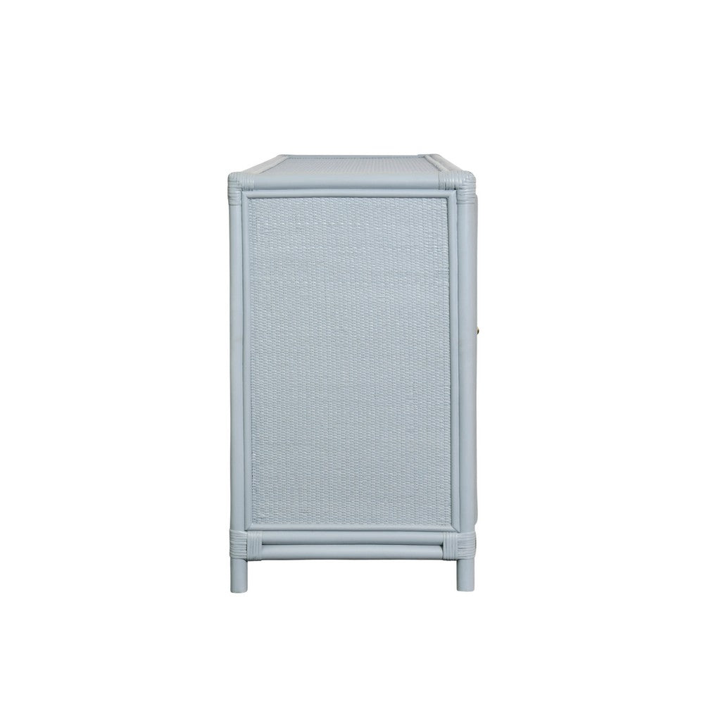 Worlds Away - Three Door Decorative Mirror Front Buffet In Rattan Painted Light Blue - ARIA LB view 5