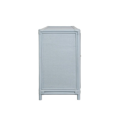 Worlds Away - Three Door Decorative Mirror Front Buffet In Rattan Painted Light Blue - ARIA LB view 5