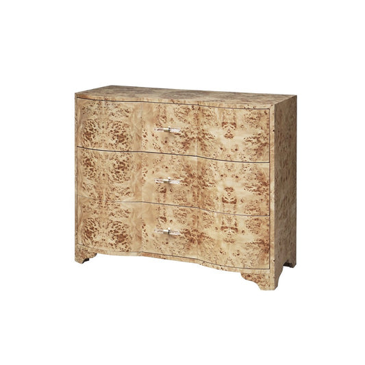 Worlds Away - Three Drawer Chest In Burl Wood With Acrylic Hardware - PLYMOUTH BW view 1