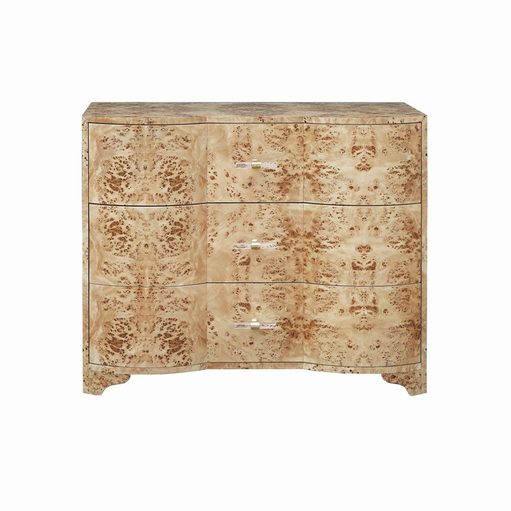 Worlds Away - Three Drawer Chest In Burl Wood With Acrylic Hardware - PLYMOUTH BW view 2
