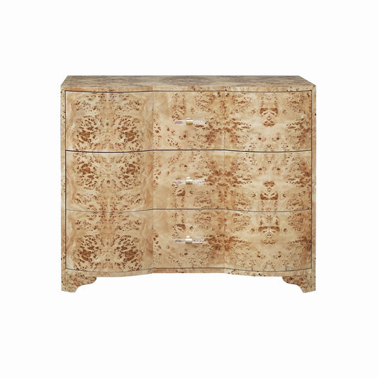 Worlds Away - Three Drawer Chest In Burl Wood With Acrylic Hardware - PLYMOUTH BW view 2