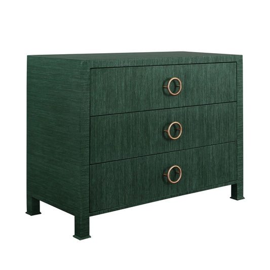 Worlds Away - Three Drawer Chest With Antique Brass Circle Hardware In Dyed Green Grasscloth - GETTY GR view 1