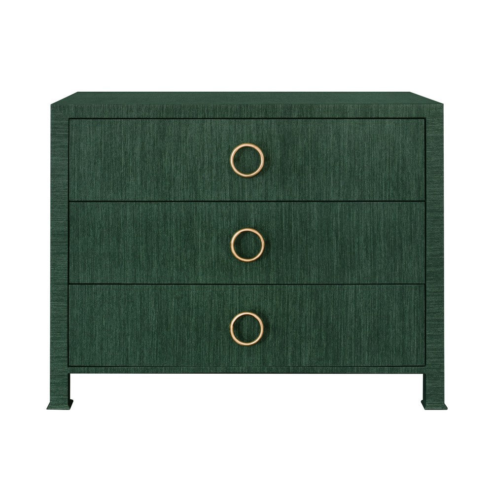 Worlds Away - Three Drawer Chest With Antique Brass Circle Hardware In Dyed Green Grasscloth - GETTY GR view 2