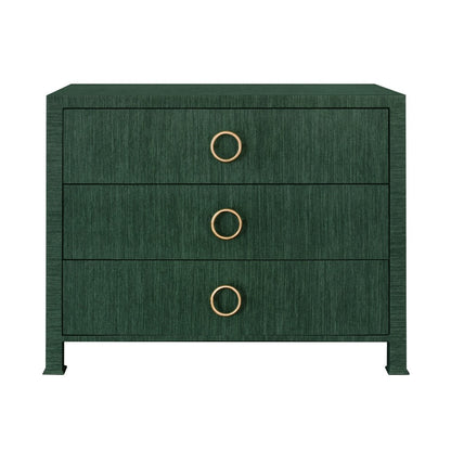 Worlds Away - Three Drawer Chest With Antique Brass Circle Hardware In Dyed Green Grasscloth - GETTY GR view 2