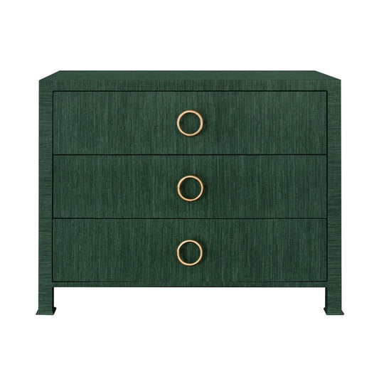 Worlds Away - Three Drawer Chest With Antique Brass Circle Hardware In Dyed Green Grasscloth - GETTY GR view 2