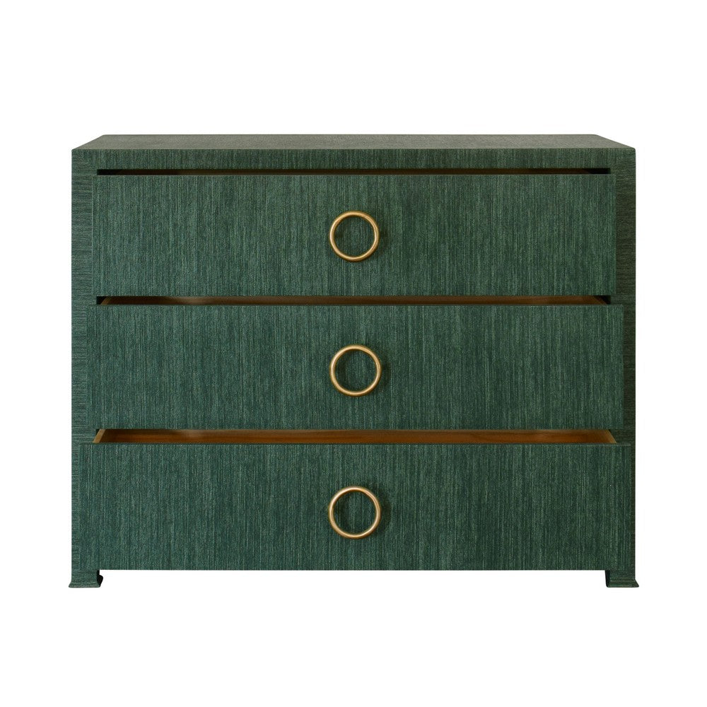 Worlds Away - Three Drawer Chest With Antique Brass Circle Hardware In Dyed Green Grasscloth - GETTY GR view 3
