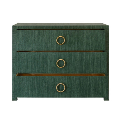 Worlds Away - Three Drawer Chest With Antique Brass Circle Hardware In Dyed Green Grasscloth - GETTY GR view 3