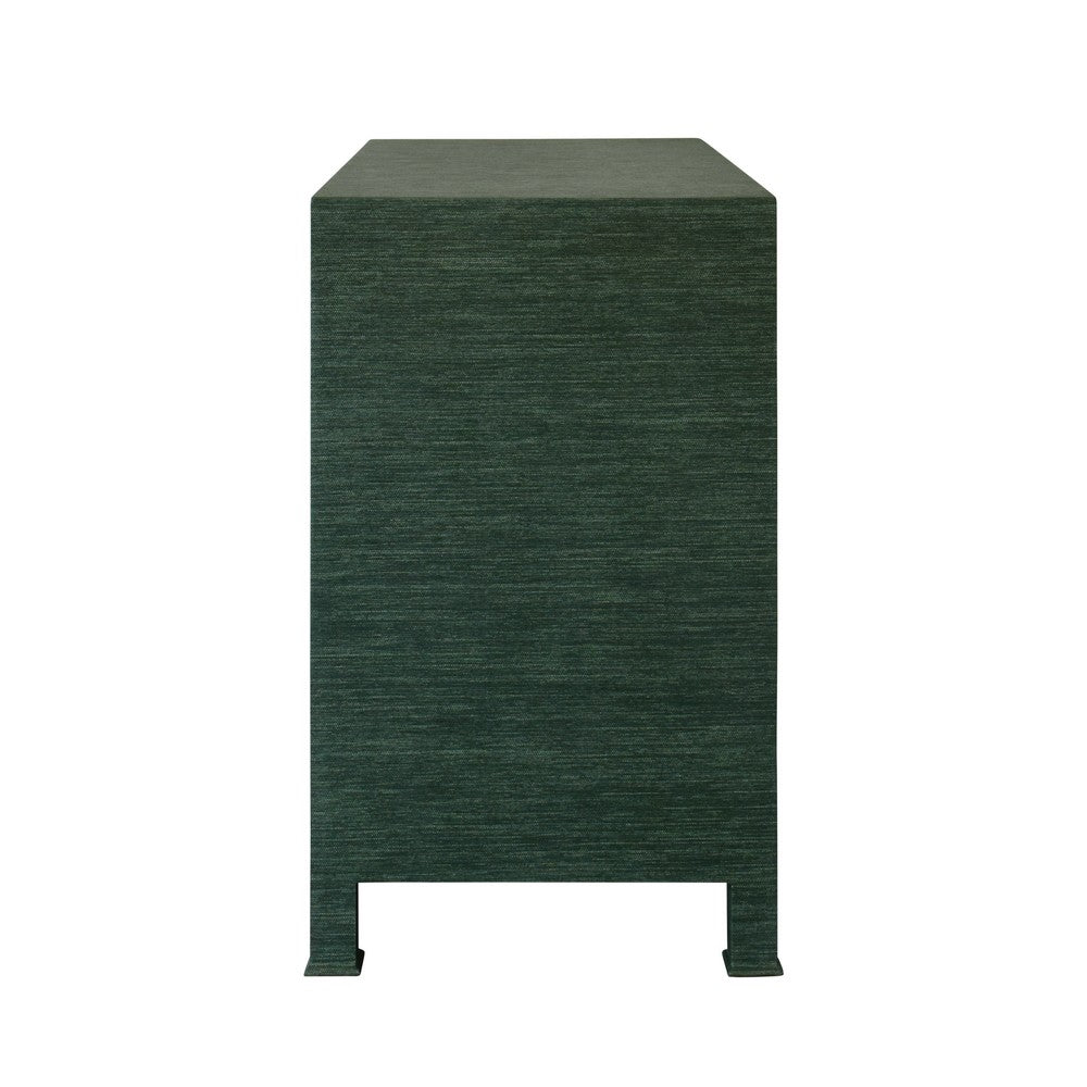 Worlds Away - Three Drawer Chest With Antique Brass Circle Hardware In Dyed Green Grasscloth - GETTY GR view 4