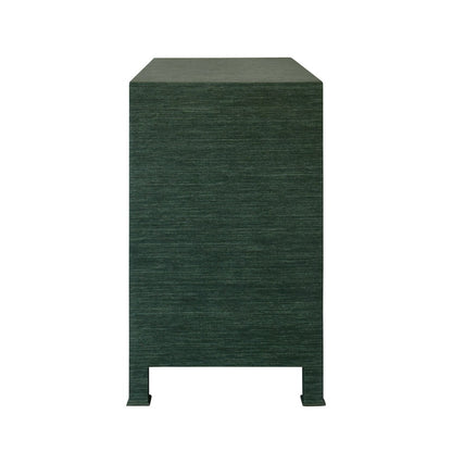Worlds Away - Three Drawer Chest With Antique Brass Circle Hardware In Dyed Green Grasscloth - GETTY GR view 4