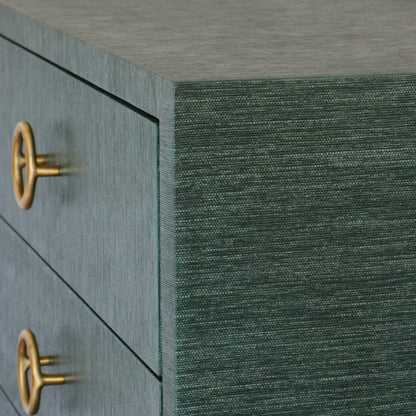 Worlds Away - Three Drawer Chest With Antique Brass Circle Hardware In Dyed Green Grasscloth - GETTY GR view 5
