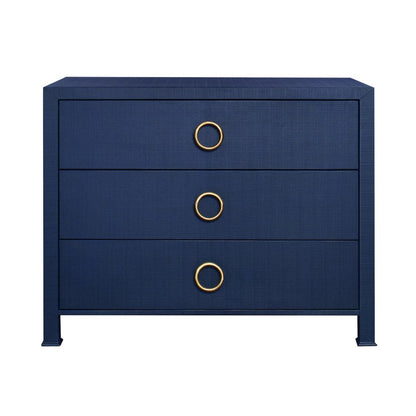 Worlds Away - Three Drawer Chest With Antique Brass Circle Hardware In Textured Navy Linen - GETTY NVY view 2