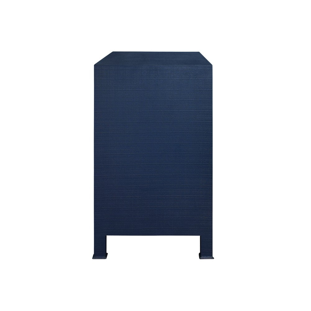 Worlds Away - Three Drawer Chest With Antique Brass Circle Hardware In Textured Navy Linen - GETTY NVY view 4