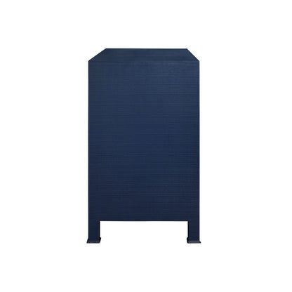 Worlds Away - Three Drawer Chest With Antique Brass Circle Hardware In Textured Navy Linen - GETTY NVY view 4