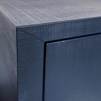 Worlds Away - Three Drawer Chest With Antique Brass Circle Hardware In Textured Navy Linen - GETTY NVY view 5