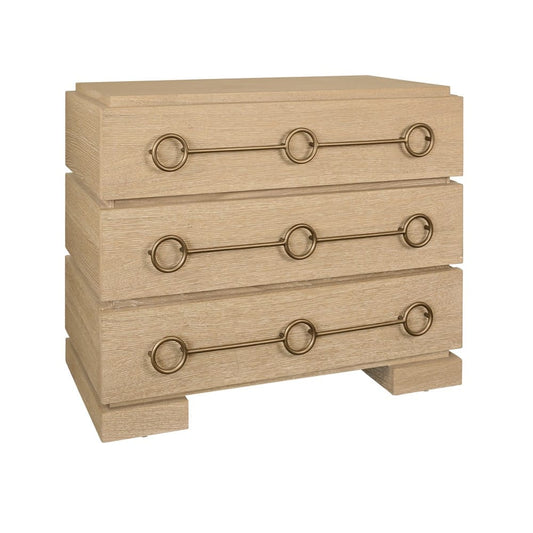 Worlds Away - Three Drawer Chest With Antique Brass Connected Circle Hardware In Cerused Oak - RODERICK CO view 1