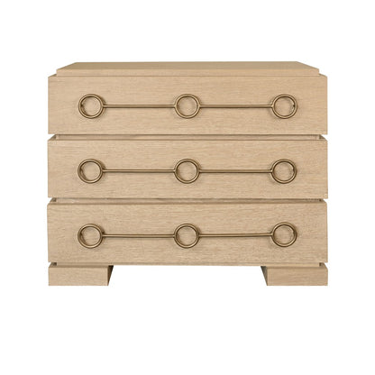 Worlds Away - Three Drawer Chest With Antique Brass Connected Circle Hardware In Cerused Oak - RODERICK CO view 2