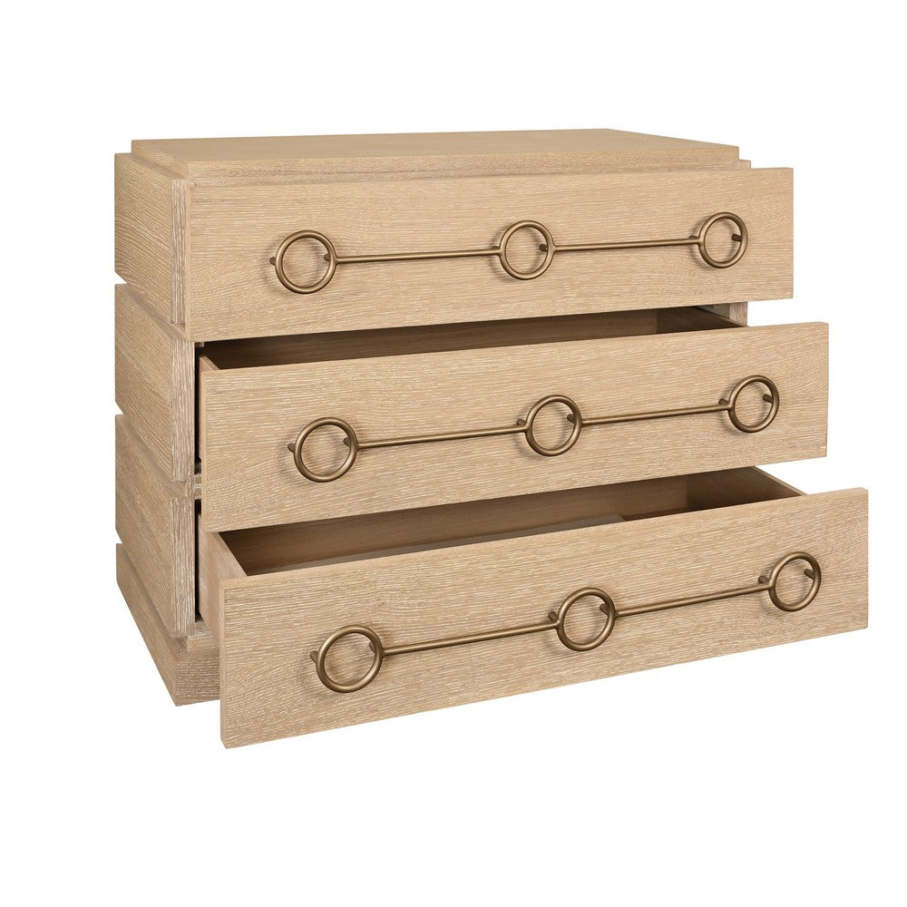 Worlds Away - Three Drawer Chest With Antique Brass Connected Circle Hardware In Cerused Oak - RODERICK CO view 3