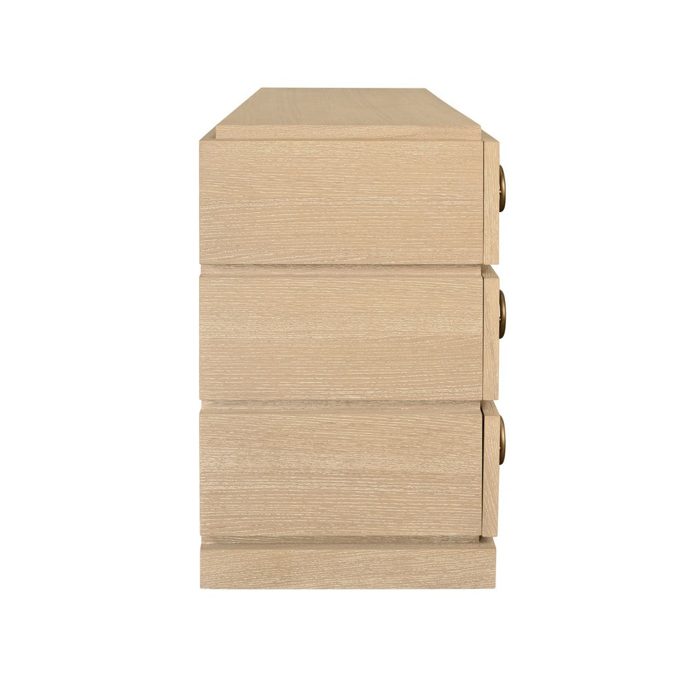 Worlds Away - Three Drawer Chest With Antique Brass Connected Circle Hardware In Cerused Oak - RODERICK CO view 4