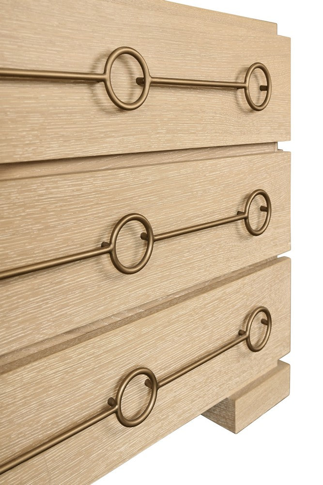 Worlds Away - Three Drawer Chest With Antique Brass Connected Circle Hardware In Cerused Oak - RODERICK CO view 5