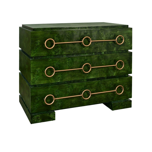 Worlds Away - Three Drawer Chest With Antique Brass Connected Circle Hardware In Emerald Burl Wood - RODERICK EBW view 1