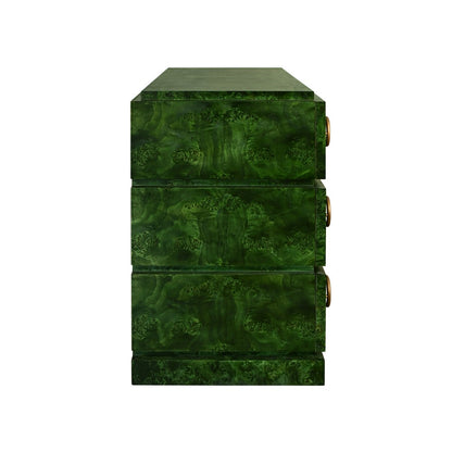 Worlds Away - Three Drawer Chest With Antique Brass Connected Circle Hardware In Emerald Burl Wood - RODERICK EBW view 4