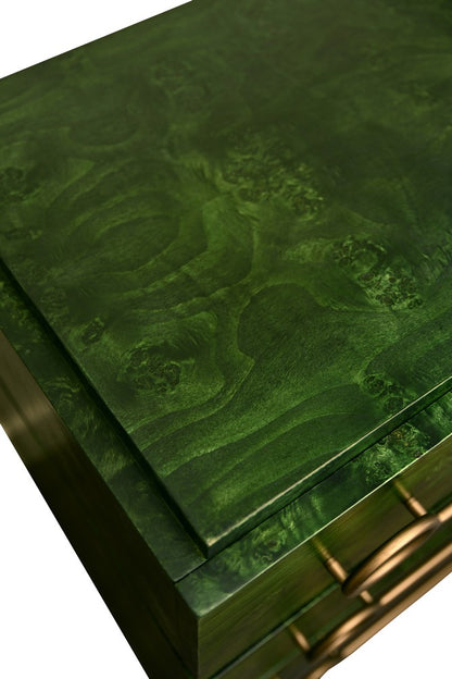 Worlds Away - Three Drawer Chest With Antique Brass Connected Circle Hardware In Emerald Burl Wood - RODERICK EBW view 6