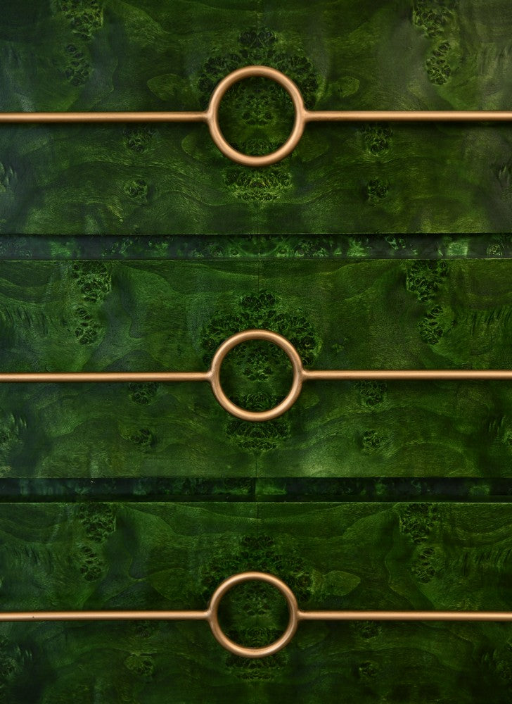 Worlds Away - Three Drawer Chest With Antique Brass Connected Circle Hardware In Emerald Burl Wood - RODERICK EBW view 7