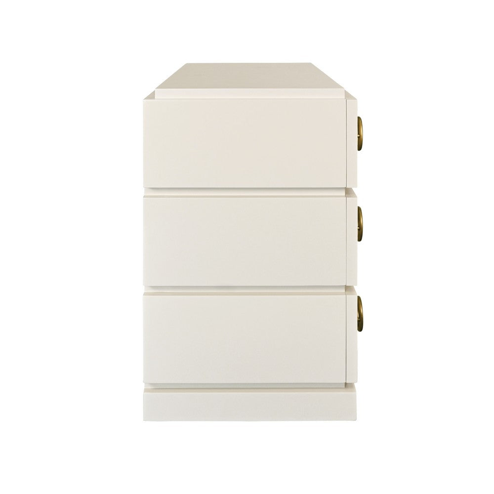 Worlds Away - Three Drawer Chest With Antique Brass Connected Circle Hardware In Matte Antique White Lacquer - RODERICK AW view 4