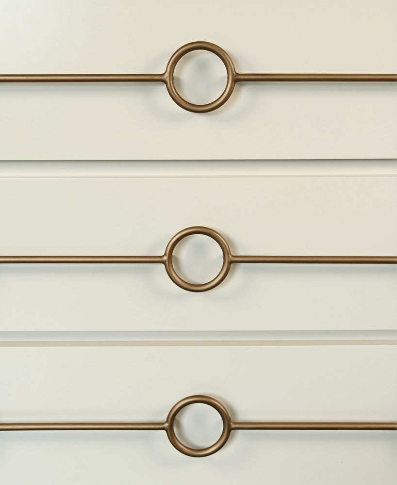 Worlds Away - Three Drawer Chest With Antique Brass Connected Circle Hardware In Matte Antique White Lacquer - RODERICK AW view 6