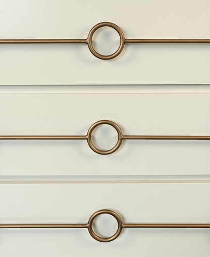 Worlds Away - Three Drawer Chest With Antique Brass Connected Circle Hardware In Matte Antique White Lacquer - RODERICK AW view 6
