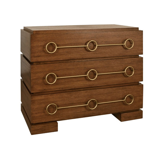 Worlds Away - Three Drawer Chest With Antique Brass Connected Circle Hardware In Provincial Brown Oak - RODERICK PBO view 1