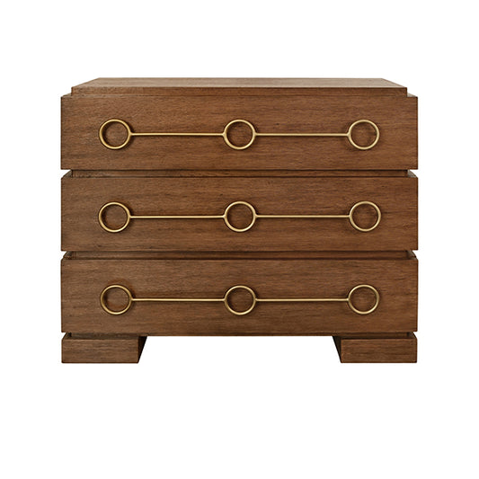 Worlds Away - Three Drawer Chest With Antique Brass Connected Circle Hardware In Provincial Brown Oak - RODERICK PBO view 2