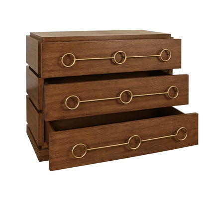 Worlds Away - Three Drawer Chest With Antique Brass Connected Circle Hardware In Provincial Brown Oak - RODERICK PBO view 3